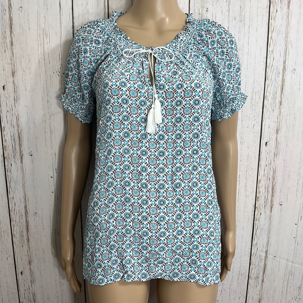 Joie 100% Silk Print Top Short Sleeves Size Small